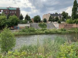 Terraces on the Neisse River with a port